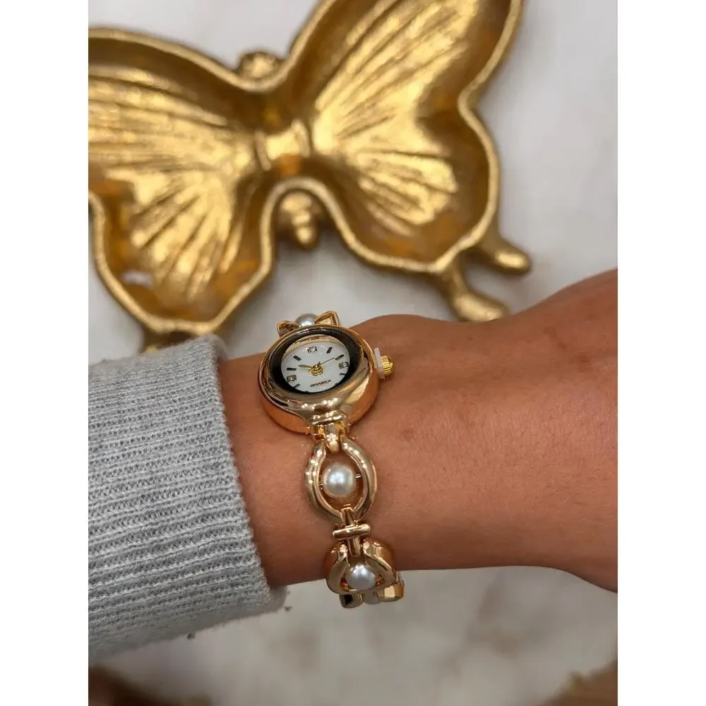 Pearl Bracelet Women’s Watch, Oval Dial 26mm, Quartz Watch, Gift for Her